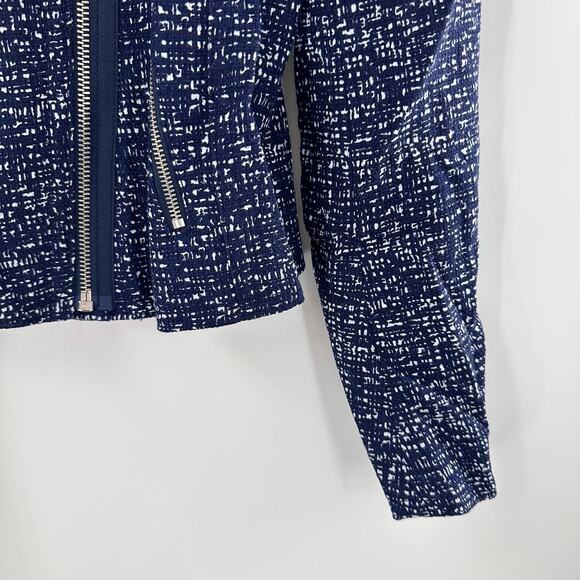 Gap Moto Jacket Wmns Small Petite Navy Speckled Zip Up Asym Cotton Lined - Picture 4 of 9